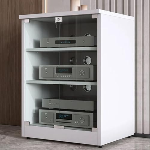 2/3-Tier AV Media Stand, Stereo Cabinet with Tempered Glass, Audio Rack, Video Media Stand Perfect for Game Consoles/DVD Players/Projectors/TV Accessories(White,3Tier)