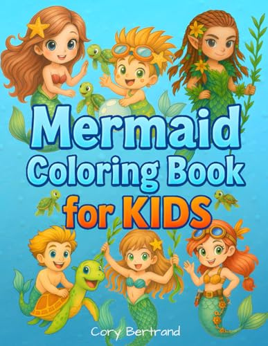 Mermaid Coloring book for Kids: 52 Cute Mermaid Coloring Pages with Seashells, Dolphins, and Ocean Animals — Magical Under the Sea Fun for Kids Ages 3+