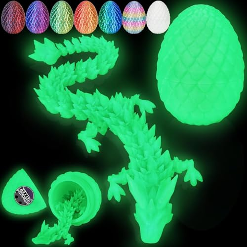 3D Printed Dragon Egg with Dragon Inside,3D Printer Articulated Crystal Animals Dragons Egg Fidget Toys Decoration,Graduation Gift for Kids Teens Boys Girls Christmas Birthday Gifts (Luminous Color)