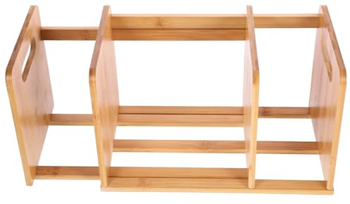 DEARMAMY Verstellbares Holz Schreibtisch Bücherregal mit Ausziehbarem Design Multifunktionaler Organizer für CDs Bücher Zeitschriften als Wohnzimmer und Büro Aufbewahrung