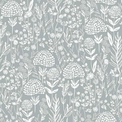 CiCiwind Self Adhesive Wallpaper 44×300cm Grey White Floral Contact Paper Peel and Stick Wallpaper Waterproof Vinyl Wrap Sticky Back Plastic Wall Cabinets Decorative Paper