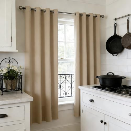 WUXXIANG Vorhänge Blickdicht 50 x 230 cm Kälteschutz, Hitzeschutz, Blickdicht, Modern, Wunderschön, Weich, Dicker, mit Ösen Gardinen Schlaufenschal für Wohnzimmer, Schlafzimmer, Beige