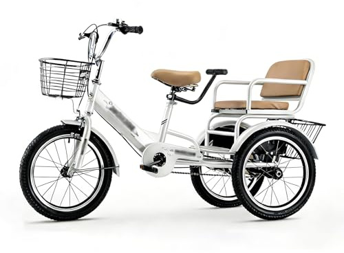 Kinderfahrzeuge Tandem-Dreirad 14 16 18 Zoll, Kinder-Dreirad Für Kleinkinder Mit Korb, Doppelbrems-Sicherheitsgurt, 3-Rad-Fahrrad Kinder Im Alter Von 2–9 Jahren(Grey,14in/34cm)