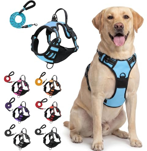 Anti-ZIEH-Geschirr, Anti-Zieh Hundegeschirr mit Brustclip vorne und Rückenclip hinten verstellbar mit Griff atmungsaktives Mesh reflektierend für kleine und große Hunde