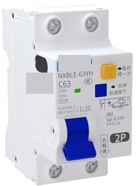 Disjoncteur différentiel à courant résiduel, 1 pièce, NXBLE-63yh 1PN 2P 30mA, 10A 16A 20A 25A 32A 40A 50A, rail din(2P,10A)