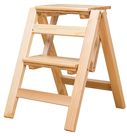 LVSEWOA Foot stool Folding 2 Steps Wooden Ladders Kitchen Small Wood Portable Stepladder Shoe Bench Flower