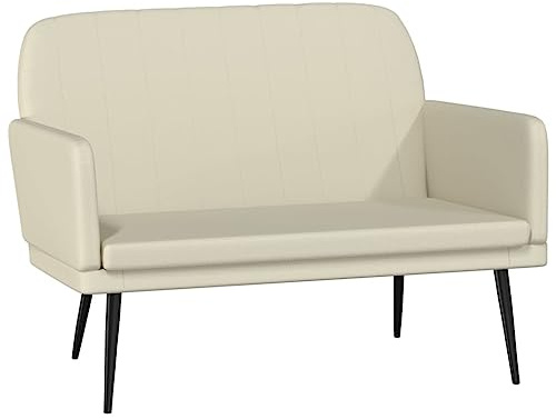 HETFTJN Sitzbank Creme 107x80x81 cm Kunstleder Polsterbank mit Ruckenlehne Modernes Sofa Kleines Küchensofa Zweisitzer Lounge Bank mit Metallgestell fur Wohnzimmer Flur