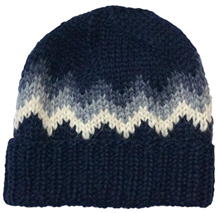Handprjonasamband Islands Rustikale Strickmütze mit breitem Umschlagrand - Handgestrickt - Dunkel-Blau