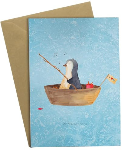 Mr. & Mrs. Panda Grußkarte Pinguin Angelboot - Geschenk, Glückwunschkarte, Einladungskarte, Geburtstagskarte, Klappkarte, Hochzeitskarte, Leben,