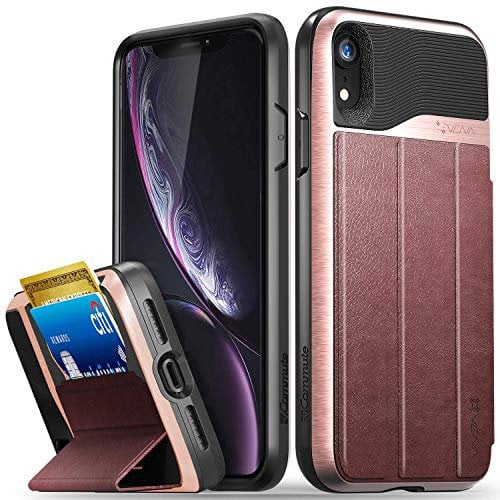 VENA iPhone XR Wallet Case, vCommute (Military Grade Drop Protection) Flip Leather Cover Card Slot Holder with Kickstand, Designed for Apple iPhone XR (6.1-inch) - Rose Gold