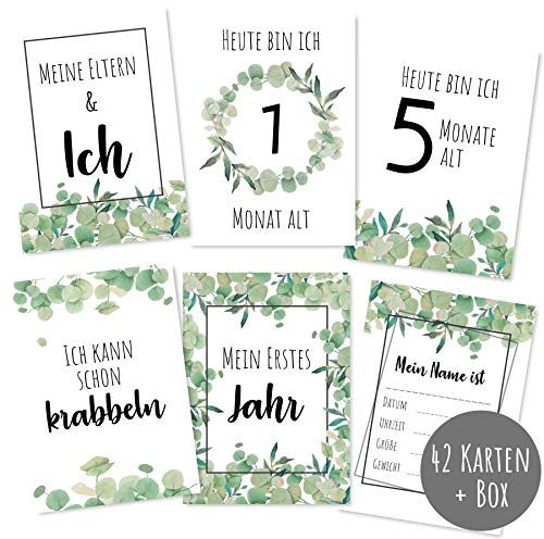 Meilensteinkarten Baby (42 Stück) - Meilenstein Karten neutral für Mädchen und Junge als Geschenk zur Geburt - Milestone Cards Geschenke zur Schwangerschaft - Babygeschenke zur Babyparty - Grün 42