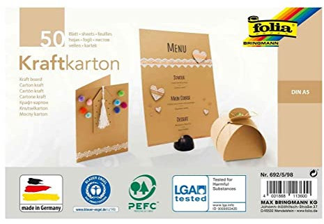 folia 692/5/98 - Kraftkarton natur, 230 g/m², DIN A5, 50 Blatt, zum individuellen Basteln und Gestalten von Grußkarten, Einladungen, Tischkarten, uvm.