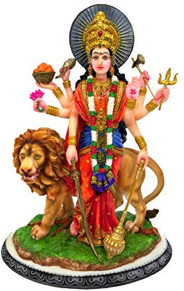 Stehende Durga Mata mit Löwe, Höhe 30,5 cm, Gott Idols/Statue/Figuirnen, Material: Polyresin & Marmor, hergestellt in Indien
