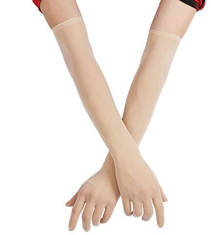 Nimiya Women's Sheer Ultra-thin Mesh Mittens Opera Length Stretchy Full Finger Long Gloves Nude One Size