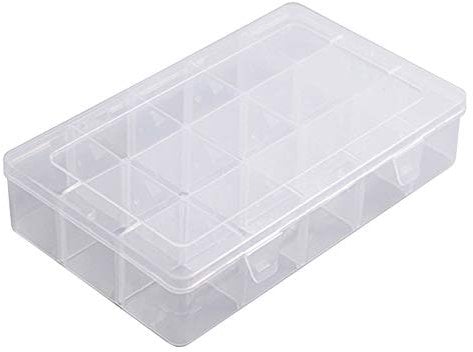 aufodara Caja de Almacenamiento de Plástico transparente, ajustable 15 Rejillas grandes Organizador para cintas Washi, joyas, cuentas, manualidades, Costura, Caja Surtida con 12 Divisores Extraíbles