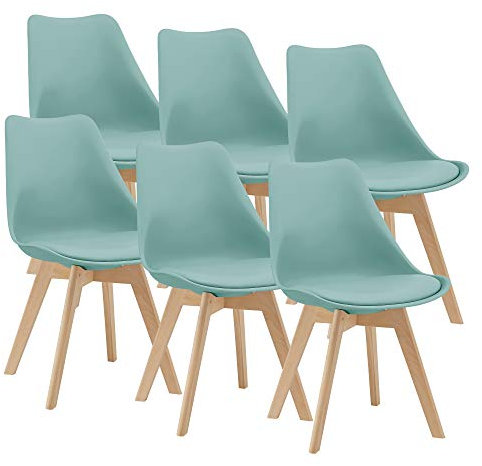 [en.casa] Esszimmerstühle Fläten 6er Set Stuhl Küchenstühle Kunstleder Essstühle gepolstert Esszimmerstuhl Holzbeine Küchenstuhl Polsterstuhl Mintgrün