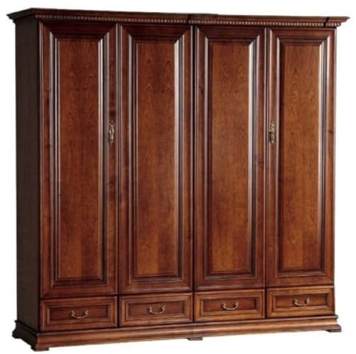Casa Padrino Armoire de Chambre de Luxe Marron 212,6 x 60,5 x H. 207,9 cm - Armoire en Bois Massif avec 4 Portes et 4 tiroirs - Meuble de Chambre de Luxe en Bois Massif