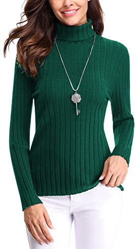 Gyabnw Knitted Jumpers for Women Long Sleeve Tops Elegant Cable Knit Turtleneck High Neck Sweater Party Top Winter Clothes Green