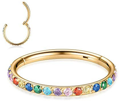 hengkaixuan 20G Nase Hoop Ring Creolen Gold Conch Piercing Schmuck Knorpelohrringe Septum Clicker Ring Daith Ohrringe Chirurgenstahl Rook Tragus Helix Kleine Creolen 8mm Regenbogen CZ