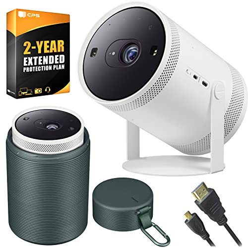 Samsung The Freestyle Projector, Up to 100 Screen, Smart TV, 360 Degree Sound (SP-LSP3BLAXZA) Bundle with The Freestyle Projector Carrying Case (Green), 2YR CPS Protection Pack and HDMI Cable