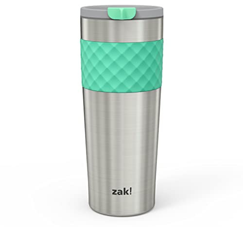 Zak Designs Aberdeen Vacuum Insulated 18/8 Stainless Steel Travel Tumbler with Leak-Proof Click Lid and Silicone Wrap, Fits in Car Cup Holders (Non-BPA, 24 oz, Tropic)