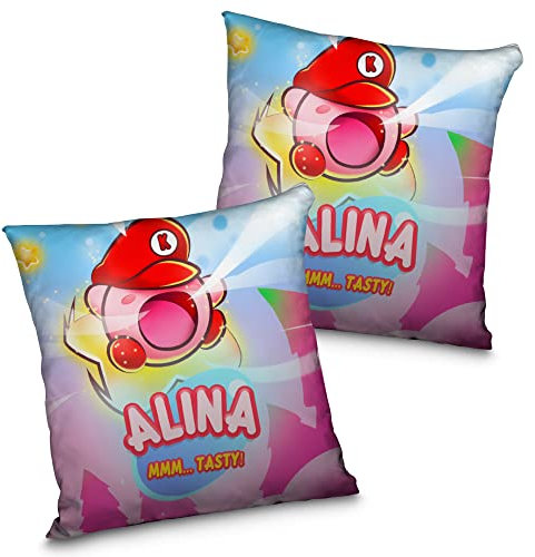 LolaPix Cojín Kirby. Cojín Personalizado con Nombre. Regalo Friki Personalizado. Impresión 100% por Las Dos Caras. Relleno Incluido. Varios tamaños. Kirby