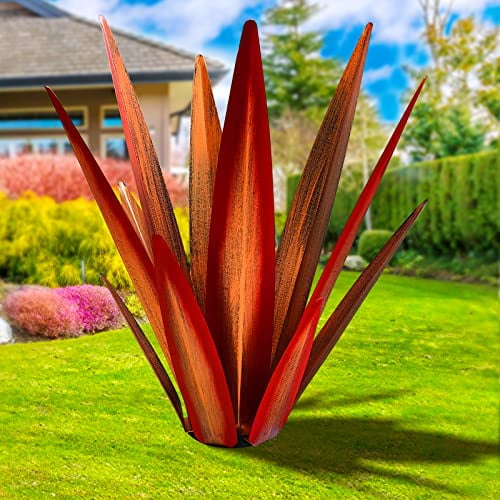 KODIBO Grande Sculpture métallique Rustique d'agave Peinte à la Main, pour Patio, décoration d'intérieur, Jardin, Taille L, Rouge