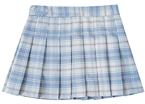 FEESHOW Mädchen Faltenrock Plaid Anime Schulmädchen Rock Karo Skater Sport Schul Röcke A-Linie Matrosenrock Kurz Mit Shorts Himmelblau 146-152/11-12 Jahre