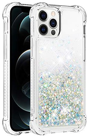 KBIKO-zxl Clear Case Compatible with iPhone 12 Pro Phone Case TPU Cover Glitter Liquid Case for iPhone 12 Pro, Transparent Sequin Back Case for iPhone 12 Pro.Silver YBL