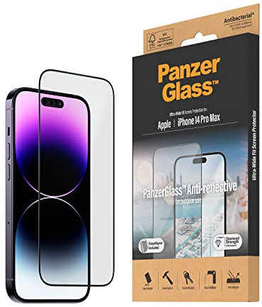 PanzerGlass™ Protecteur d'Écran Anti-Reflet pour iPhone 14 Pro Max - Verre Trempé Ultra-Résistant, Adapté aux Coques, Avec Aide à l'Installation