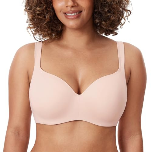 DELIMIRA Women's Balconette Full Coverage Bras | Lightly Padded, Plus Size, T Shirt Bra, Underwire, Back Smoothing, Seamless