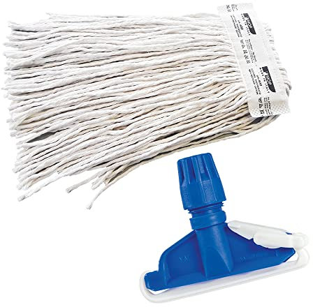 kit 3 pz ricambio mop cotone professionale a fascia gr. 350 + 1 pinza per mop Bianco