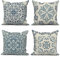 ASDCXZ Kissenbezug Boho 45x45 cm 4er Set, Retro Datura Blume Muster Beige Blau Sofa Dekokissen Kissenbezüge Kissenhülle Waschbar Polyester Flachs Textil Outdoor Polster Kopfkissenbezug Kissen Bezug