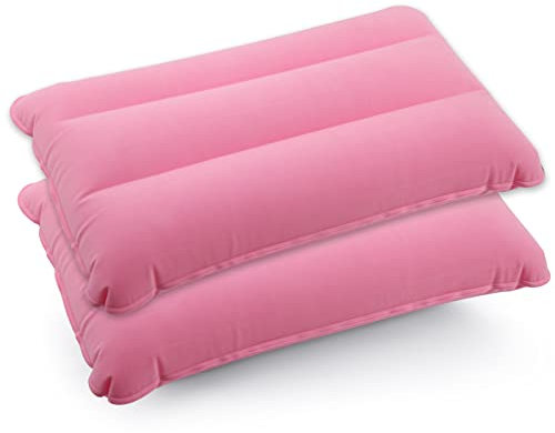 Idocolors 2X Aufblasbares Camping Kissen Leichtes Tragbares Reisekissen Rosa Beflockung Strandkissen Kopfkissen für Outdoor 44x28 cm