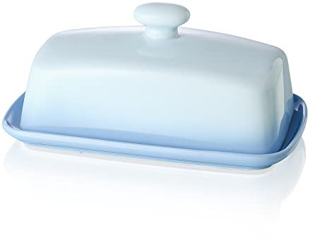 Butterdose Porzellan mit Deckel, Henten Home Große Butterschale für die Arbeitsplatte, Keramik Butterhalter für Butteraufbewahrung und Heimküchendekoration, Spülmaschinenfest (Himmel Blau)