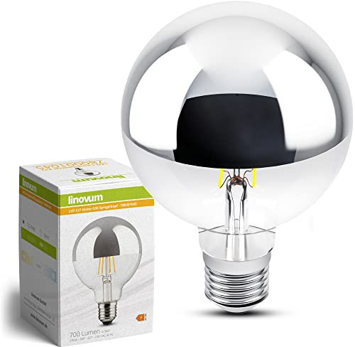 linovum LED Kopfspiegel-Lampe E27 mit 7W warmweiß - Globe Spiegelkopf Glühbirne mit verspiegeltem Kopf für blendfreies Licht