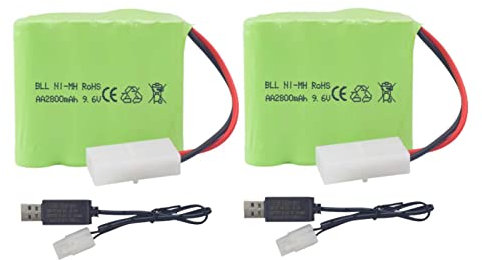 2PCS AA 9.6V 2800mABatterie RC avec prise Tamiya &2PCS Ligne de charge USB pour chars jouets Département d'ingénierie camion semi-remorque à plat voiture télécommandée Ni-MH batterie de haute capacité
