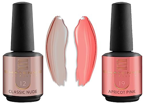 Shayenne 2er Set UV Gel Nagellack 9 12 Classic Nude 15 ml + 19 Apricot Pink 15 ml UV LED Lampe Farblack Gellack Nagel Lack Nail Polish Nagelgel Shellac (30 ml)