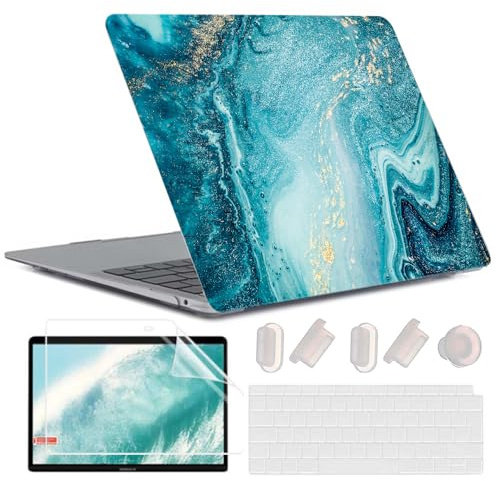 MUSHUI 4 in 1 Hülle für MacBook Air 13 Zoll 2020-2018 M1 A2337 A2179 A1932 Retina Display, Langlebige Schützende Kunststoff Laptopschale + Tastaturabdeckung für Mac Air M1, Vergoldeter Marmor