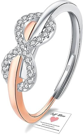 Rose Gold Rings - Adjustable Infinity Love Knot Ring, Eternity Promise Ring Sterling Silver Ring for Women, Cubic Zirconia Infinity Rings Women Thumb Ring Anniversary Jewellery Gifts for Her