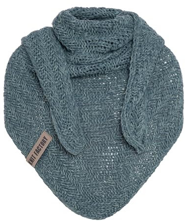 KNIT FACTORY - Dreiecksschal Sally - Damen Strickschal mit Wolle - Grob gestrickten Schal - Hochwertige Qualität - XXL Schal - 220x85 cm - Laurel/Stone green