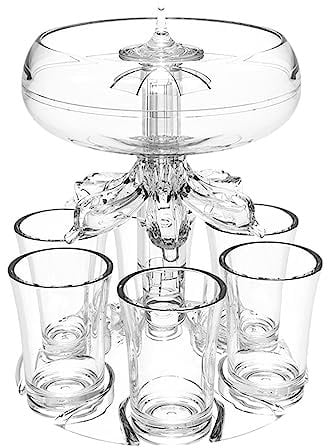 Vesone 6 Shot Glass Dispenser and Holder, Drink Dispenser with 6 Shot Glasses and Holder Set, Acrylic Touchless Shot Pourer for Juice Spirits Cider Whiskey Cocktail, Fun Bar Accessories Home
