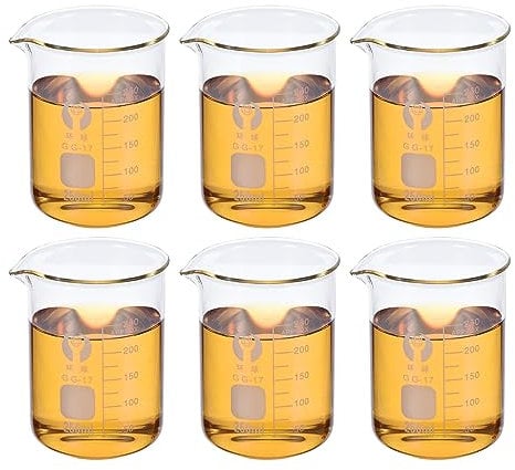 PATIKIL 250ml Low Form Glass Beaker, 6 Pack 3.3 Borosilicate Glass Graduated Printed Scale Measuring Cups with Spout for Kitchen Lab Liquids