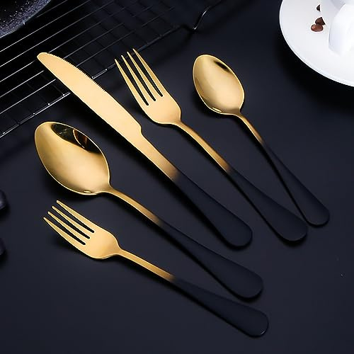 Geschirrset Schwarz Farbverlauf Gold Besteck Set 40 Stück Gabeln Besteck für 8 Lebensmittelechter Edelstahl enthalten Messer Gabeln und Löffel Set Besteck Utensilien Set für Haus Küche ESSONIO