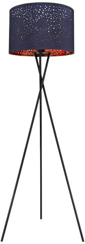 etc-shop Stehlampe Stehleuchte Wohnzimmerleuchte Schlafzimmerlampe Flurleuchte, Metall Schwarz Textil Blau Musterstanzungen, Dreibein, E27, H 160 cm