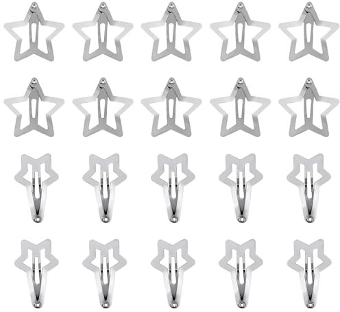 20pcs Pinces à Cheveux en Forme d'Étoile, 3cm & 3,2cm Barrettes à Cheveux Y2K en Métal Barettes Cheveux Fille Pinces Étoiles pour femmes et Filles (Argent)