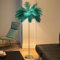 JAMCHE Ostrich Feather Floor Lamp 3 Color Temperatures 1.6m Standing Lamp Tall with Foot Switch Golden Lamp Body Tall Lamps for Living Room Bedroom 6 LED Bulb (Green)