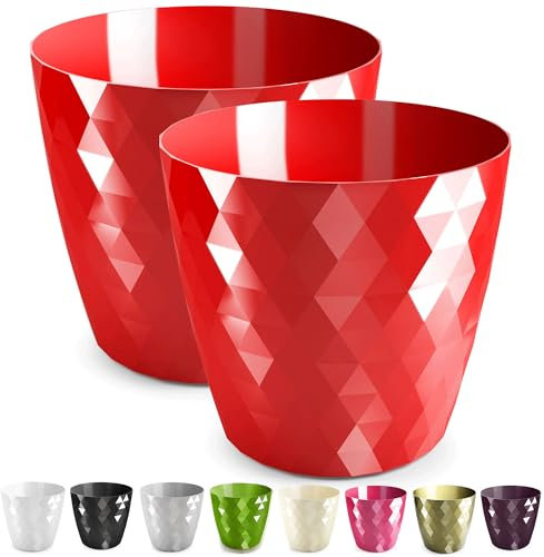 PECZEKO Pot de Fleurs Brillant en Plastique, Décoratif pour Grandes et Petites Fleurs, Lot de 2 Pots à Herbes, Rouge, ø 20 cm