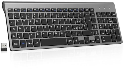 cimetech Tastiera wireless, Layout Italiano QWERTY, tastiera 2.4G USB per computer con tastierino numerico e tasti ergonomici per computer, PC, laptop, tablet, desktop, Android Smart TV (grigio)