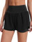 PINSPARK Laufhose Damen Kurz Sporthose mit Reißverschlusstasche Sport Shorts Elastisch Schnelltrocknende Running Shorts für Fitness Joggen Gym Training Schwarz M